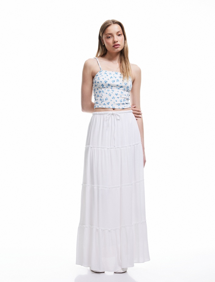  Bürümcük İp Askılı Çiçekli Dar Kesim Crop Üst