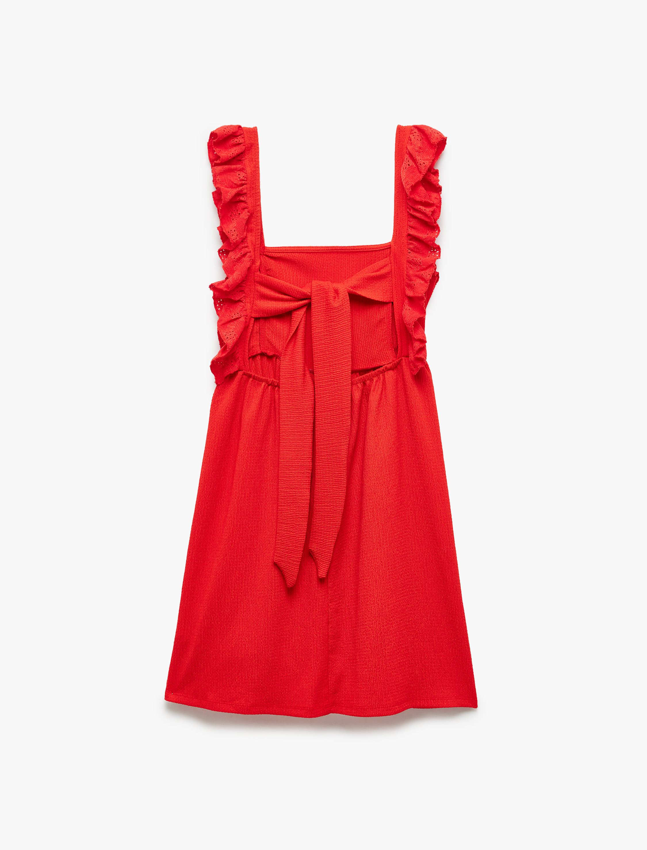   Fırfırlı Fisto Detaylı Kolsuz Kare Yaka Bürümcük Mini Elbise