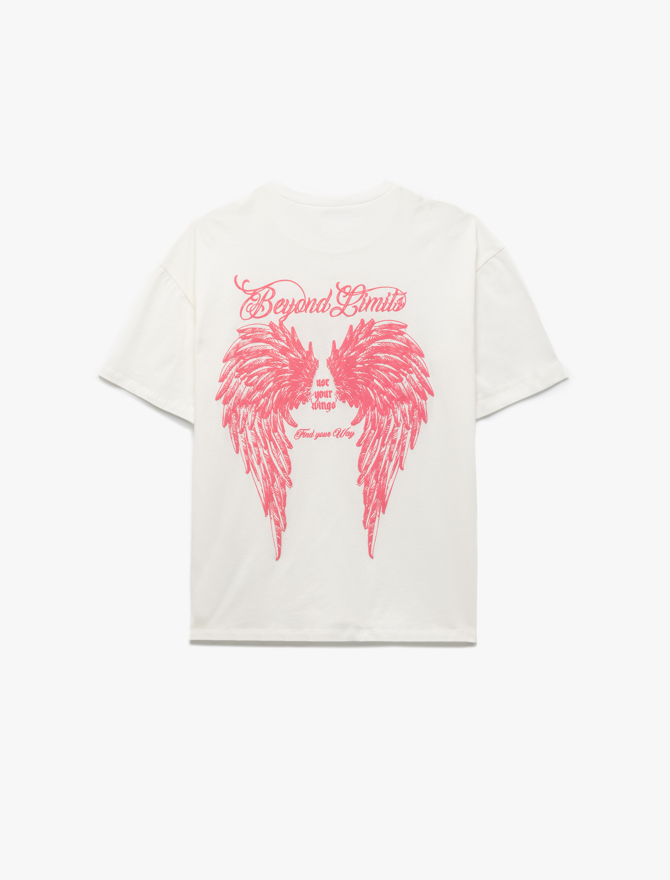   Kısa Kollu Pamuklu Bisiklet Yaka Arkası Baskılı Oversize Tişört