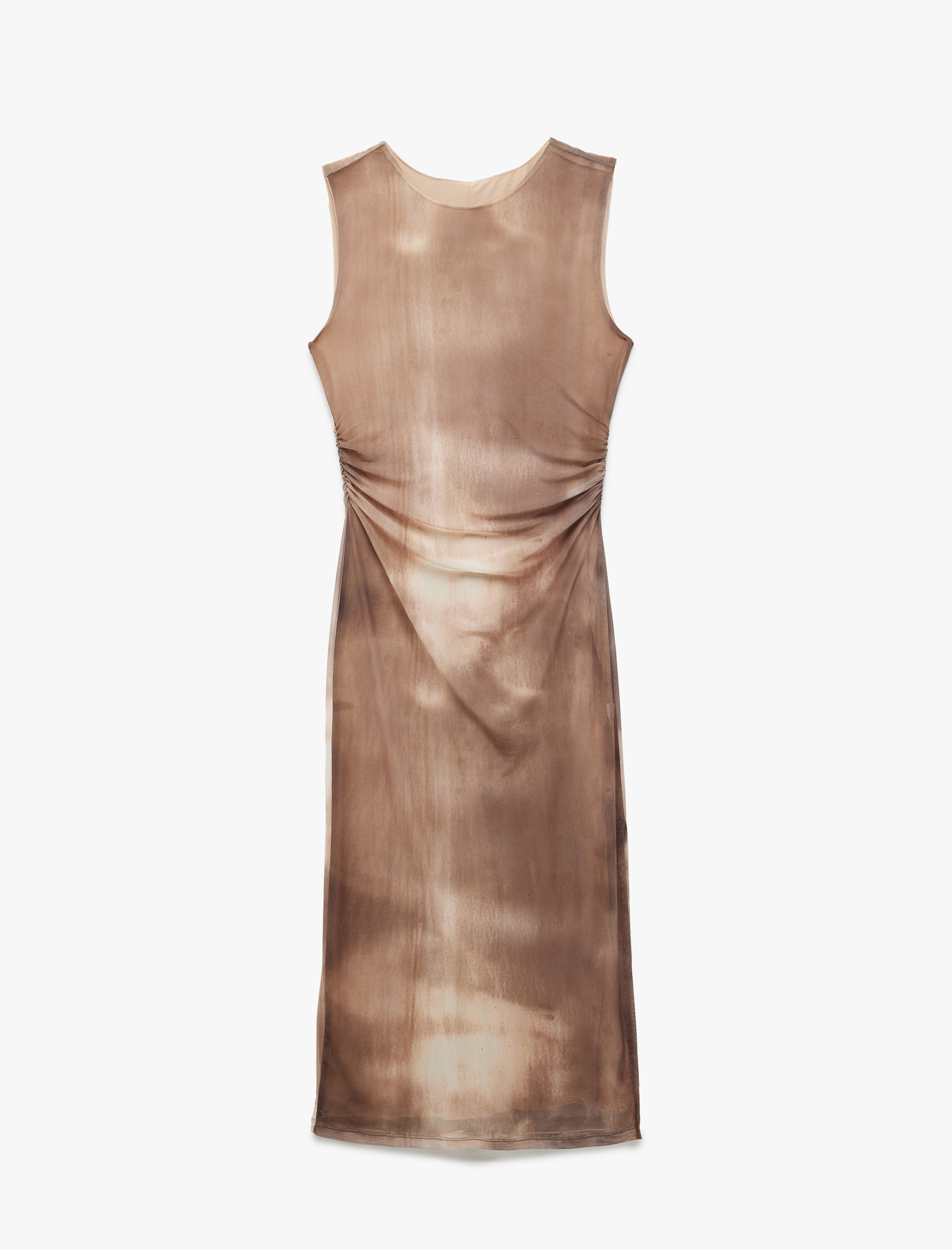   Koton X Sima Tarkan - Batik Desenli Drapeli Slim Kolsuz Midi Bodycon Elbise