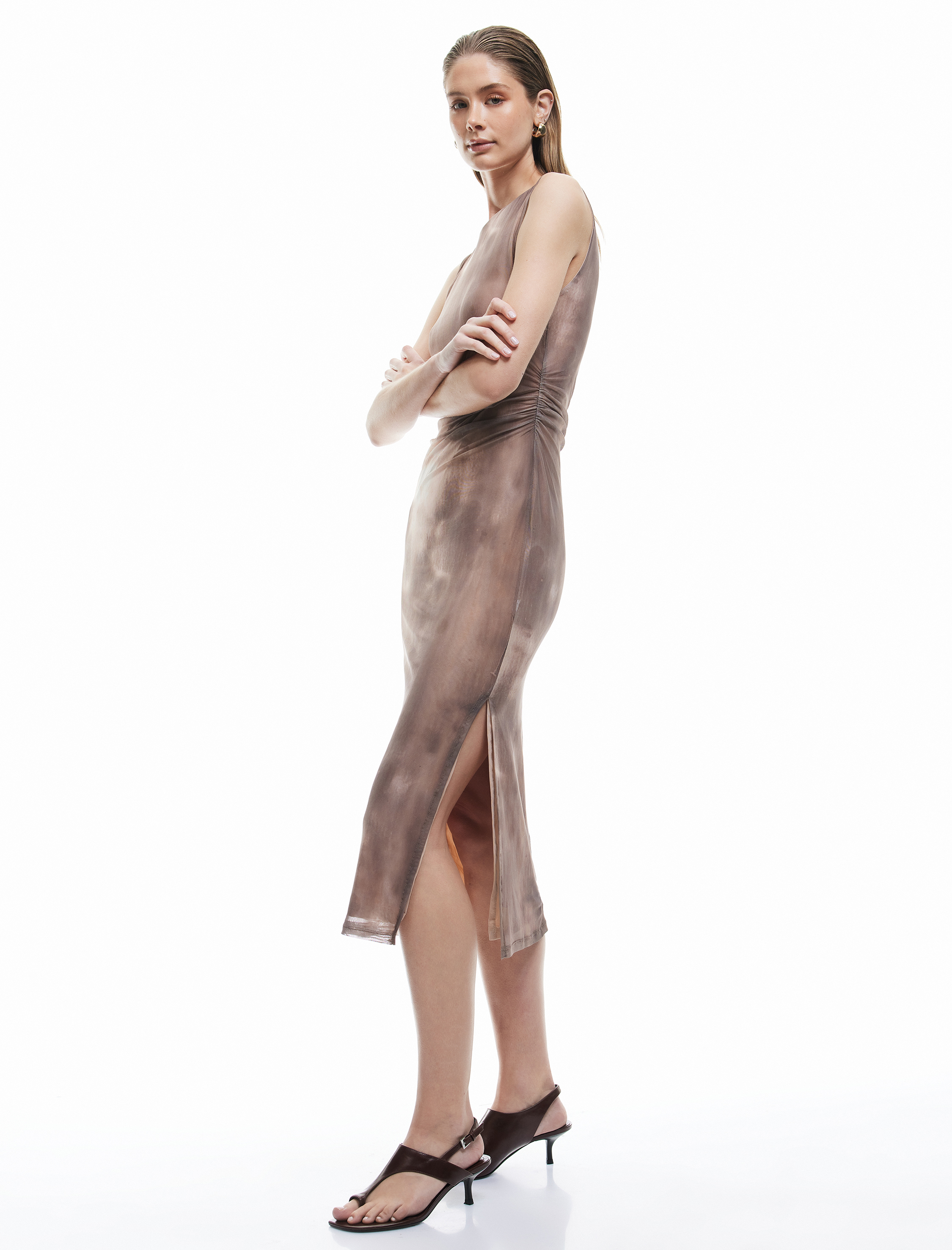 Koton X Sima Tarkan - Batik Desenli Drapeli Slim Kolsuz Midi Bodycon Elbise -1