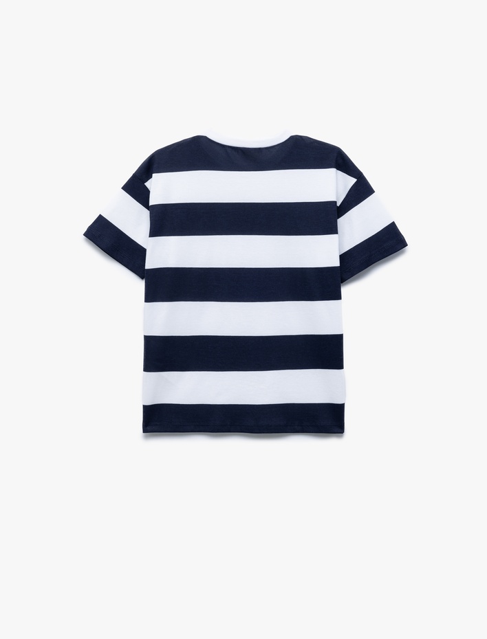 Erkek Çocuk Kısa Kollu Bisiklet Yaka Pamuklu Çizgili Tişört