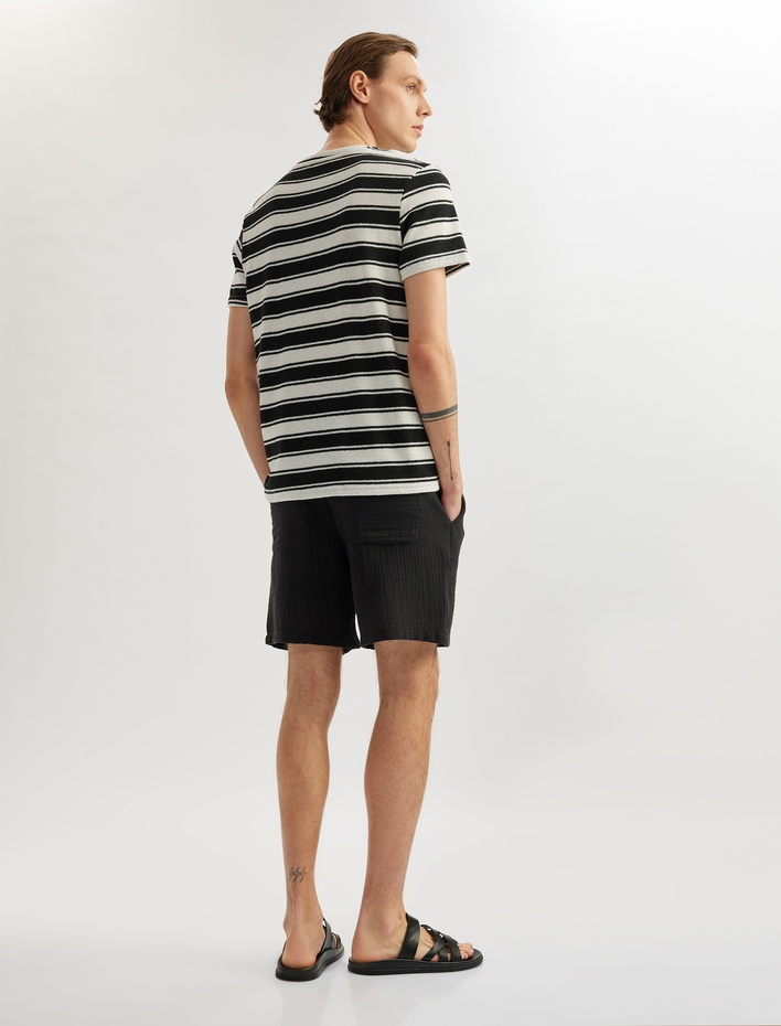  Müslin Pamuklu Cep Detaylı Beli Bağcıklı Chino Şort