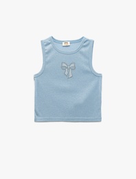 Pamuklu Slim Fit Bisiklet Yaka Kolsuz Fiyonk Detaylı Crop Atlet