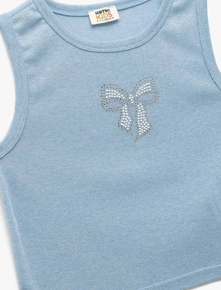 Kız Çocuk Pamuklu Slim Fit Bisiklet Yaka Kolsuz Fiyonk Detaylı Crop Atlet