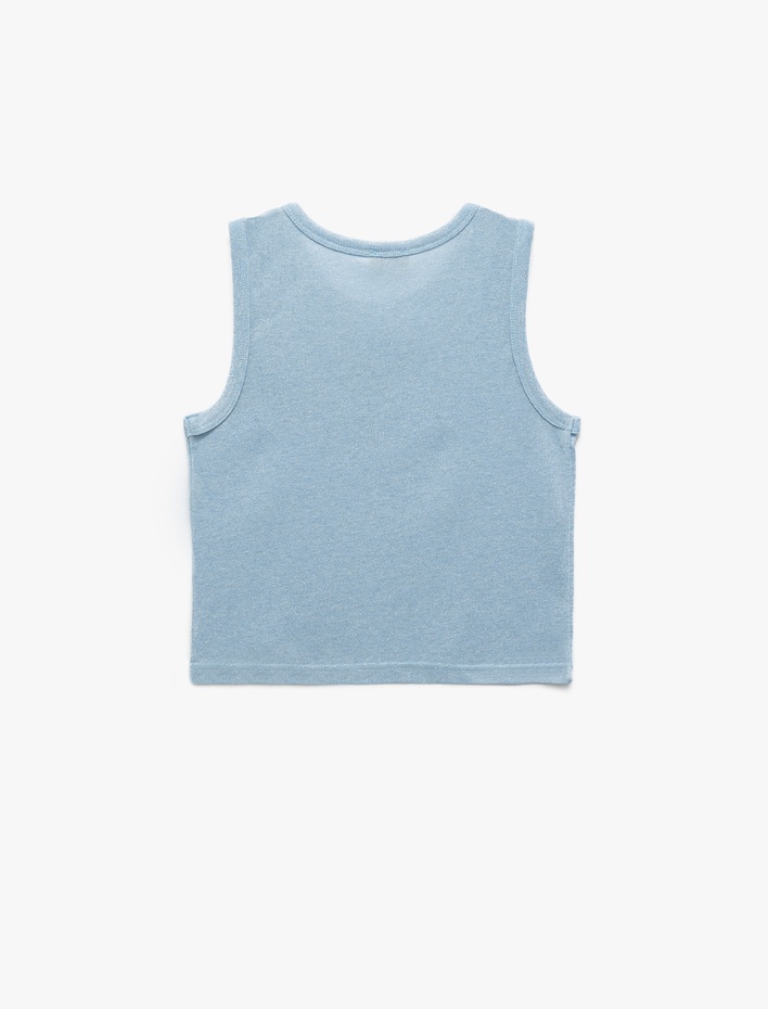 Kız Çocuk Pamuklu Slim Fit Bisiklet Yaka Kolsuz Fiyonk Detaylı Crop Atlet