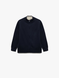 Pamuklu Uzun Kollu Fermuarlı Dik Yaka Triko Hırka