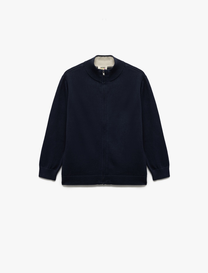 Erkek Çocuk Pamuklu Uzun Kollu Fermuarlı Dik Yaka Triko Hırka