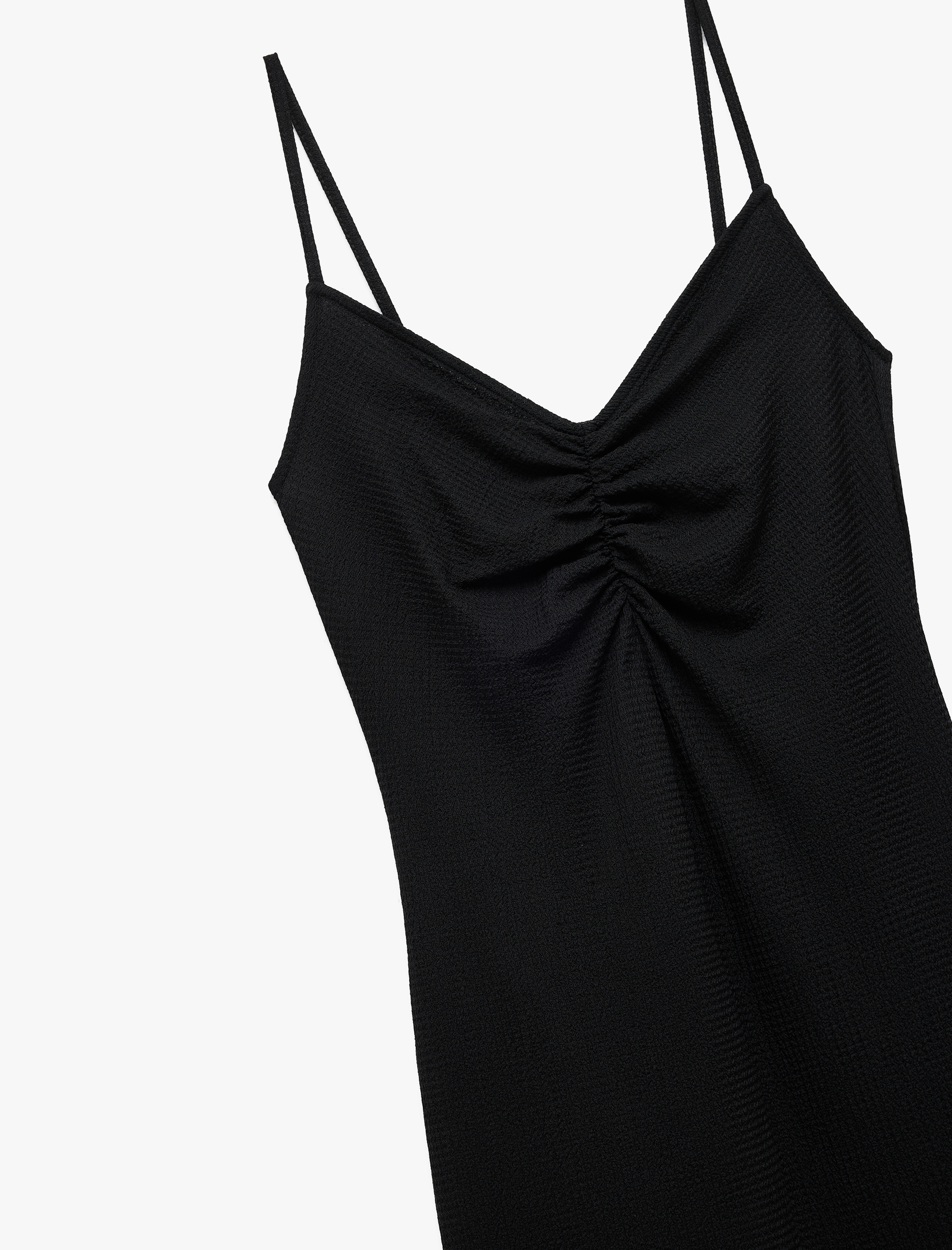   Drape Detaylı Bürümcük Kumaş İnce Askılı Midi Elbise