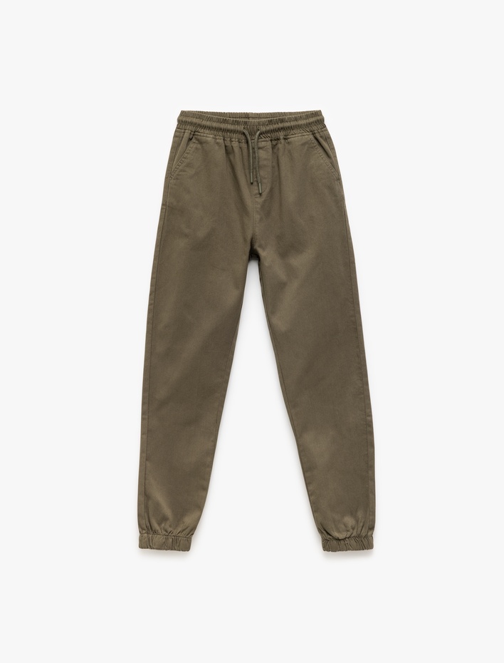 Erkek Çocuk Beli Bağcıklı Cep Detaylı Pamuklu Gabardin Jogger Pantolon
