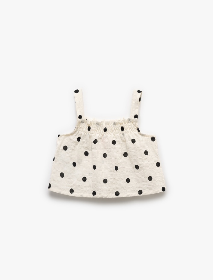 Kız Bebek Pamuklu Kare Yaka Kalın Askılı Puantiyeli Bluz