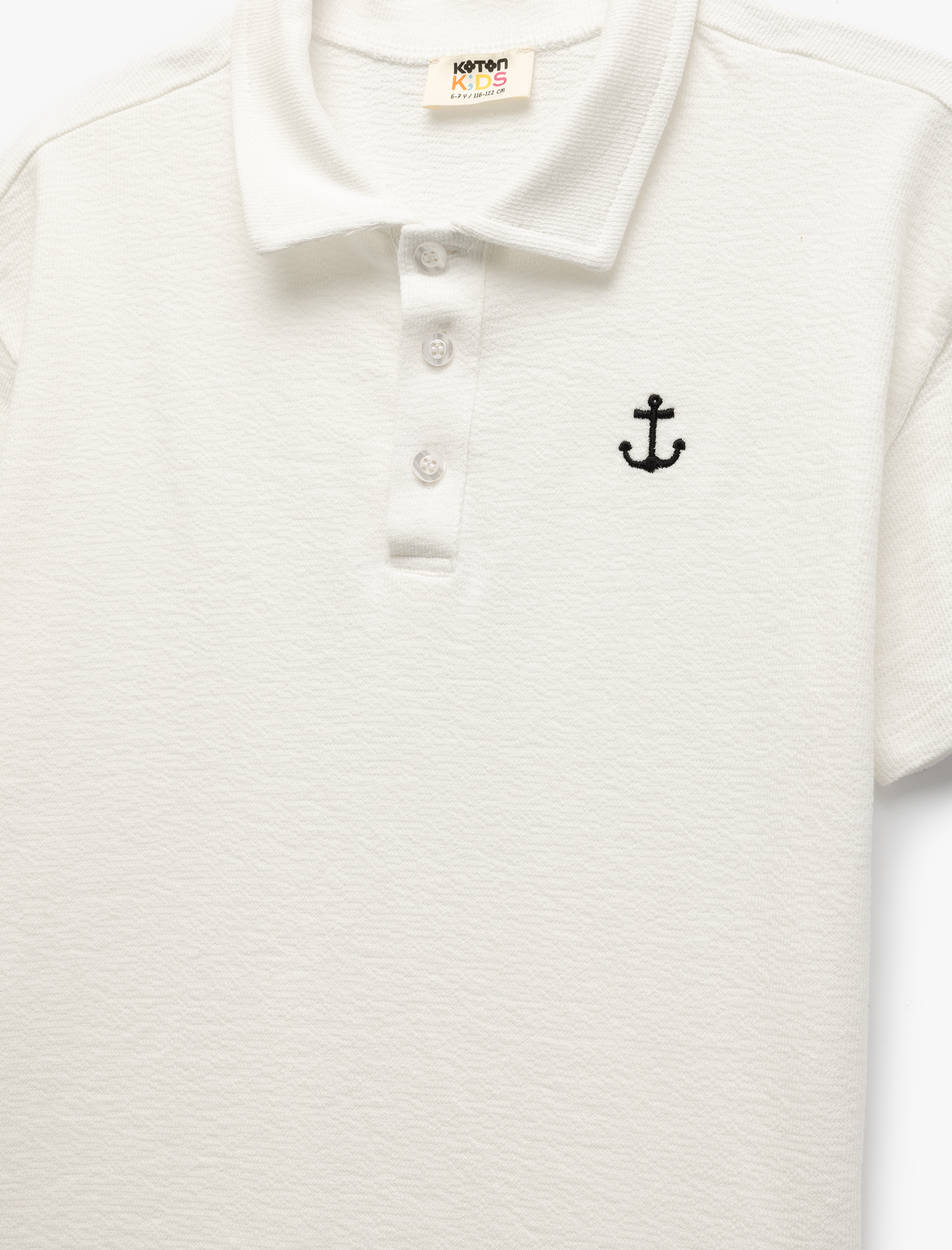  Erkek Çocuk Pamuklu Havlu Kumaş Kısa Kollu İşleme Detaylı Polo Yaka Tişört