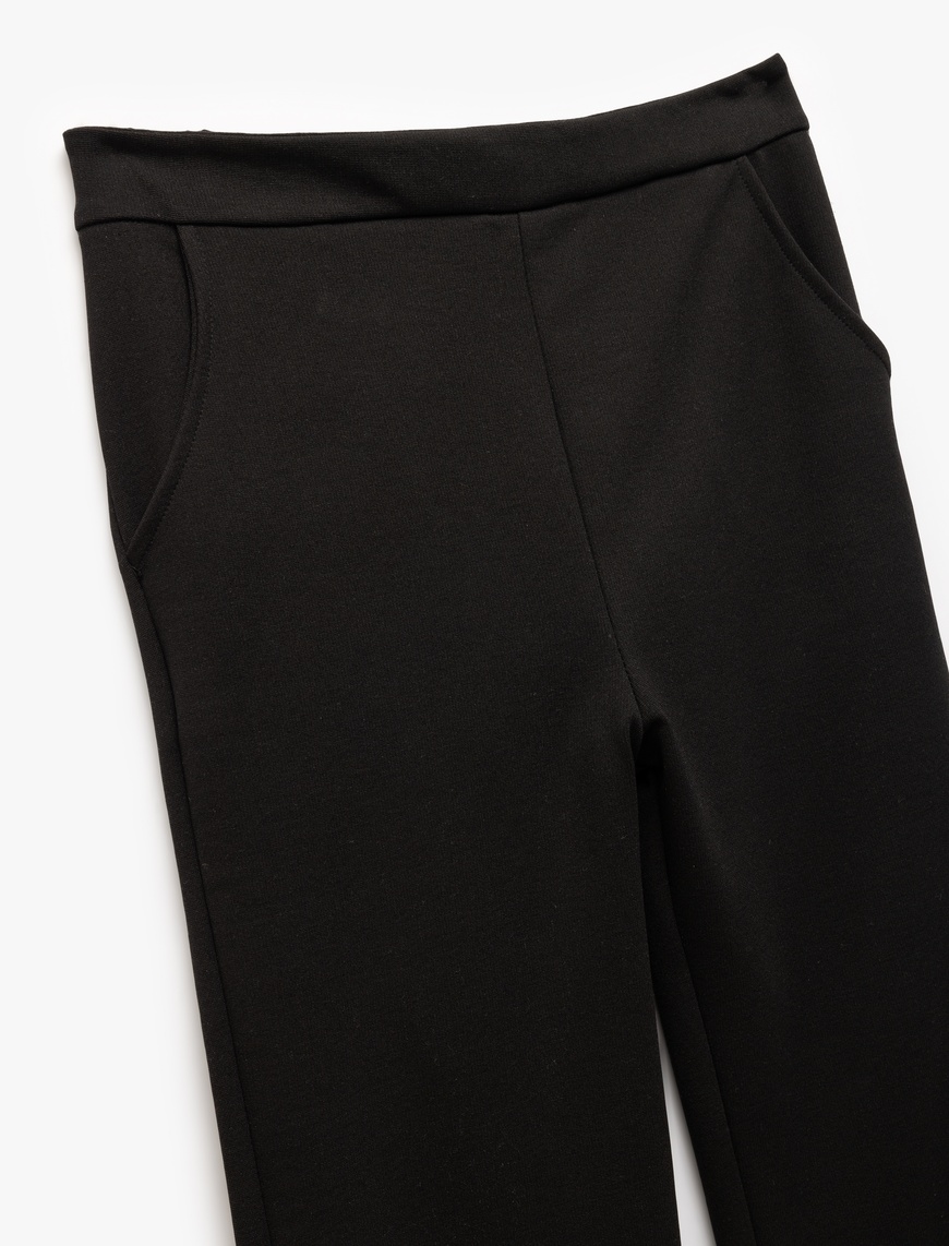  Kız Çocuk Beli Lastikli Cepli Düz Normal Paça Pantolon