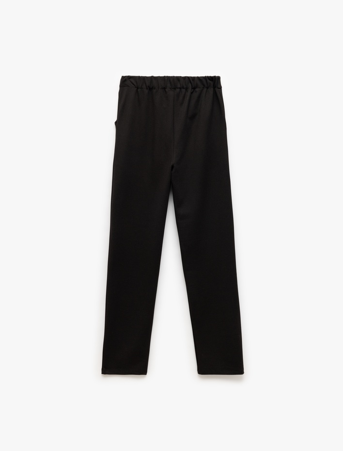 Kız Çocuk Beli Lastikli Cepli Düz Normal Paça Okul Pantolonu