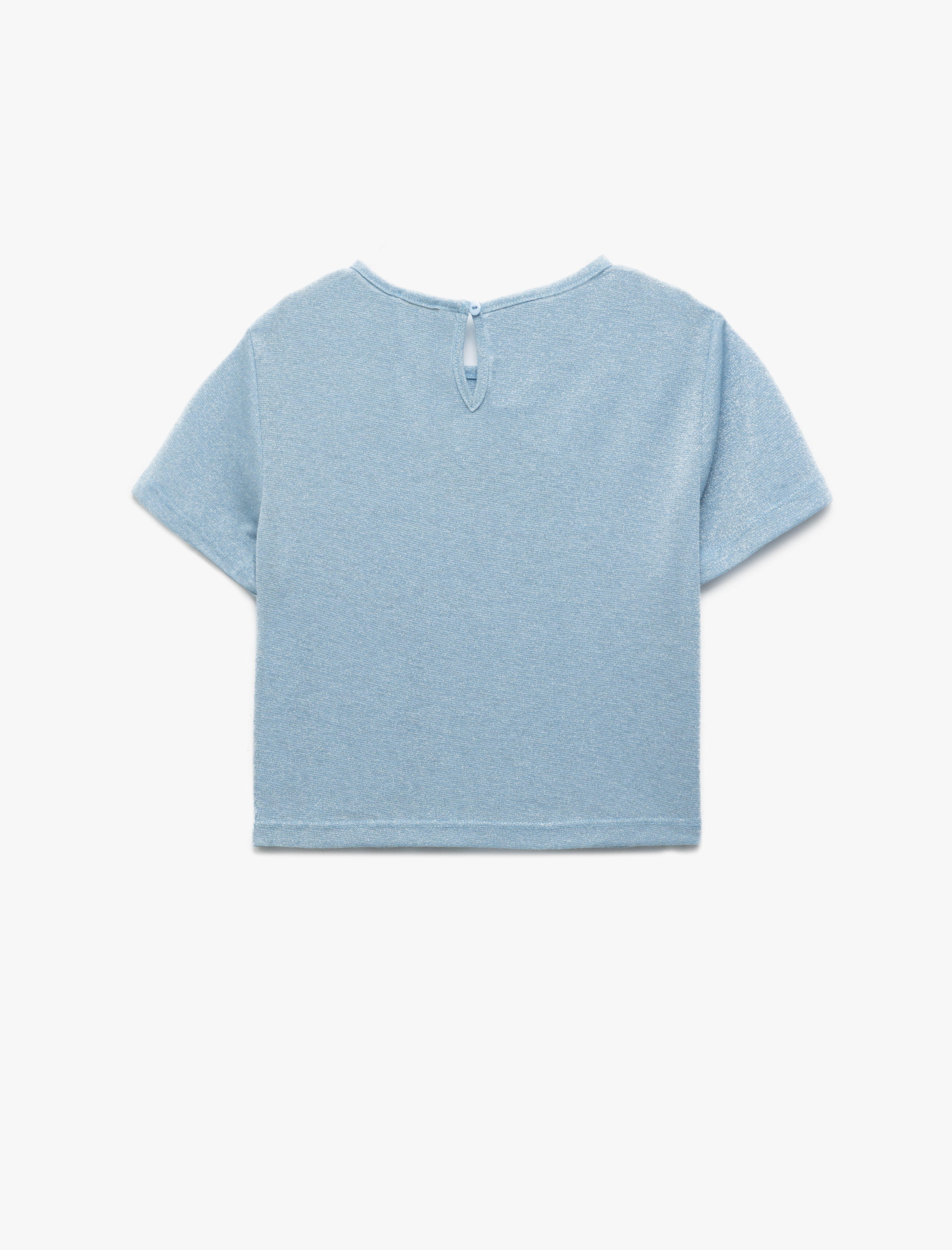  Kız Çocuk Arkadan Kapama Detaylı Yuvarlak Yaka Taşlı Kısa Kollu Crop Bluz