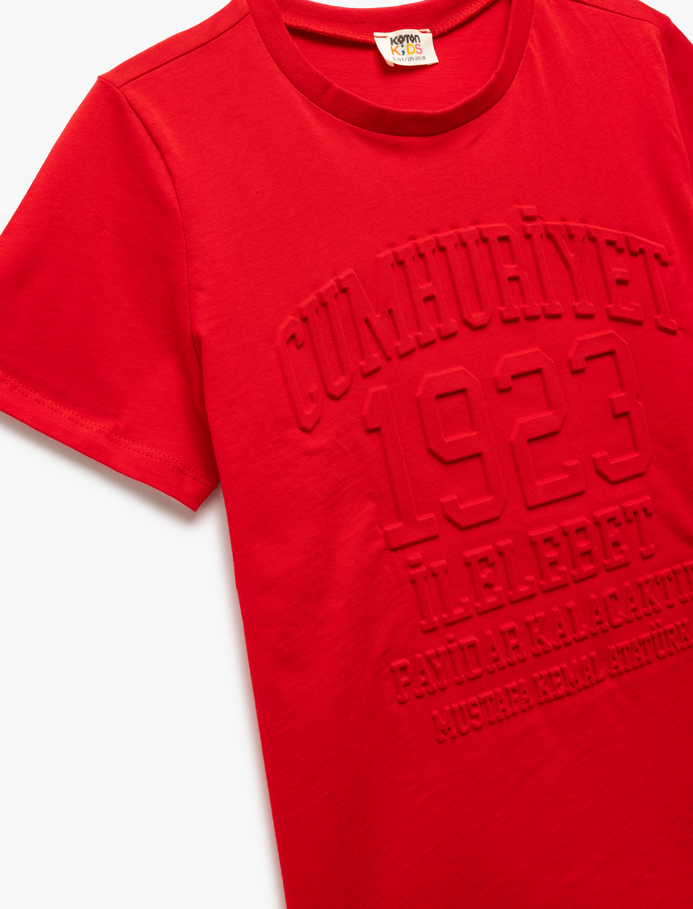  Erkek Çocuk Pamuklu Kısa Kollu Bisiklet Yaka Cumhuriyet Kabartma Baskılı Tişört