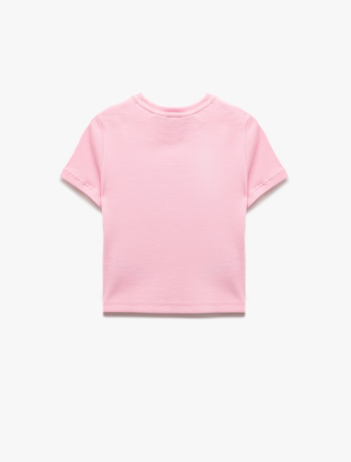 Kız Çocuk Stitch Lisanslı Bisiklet Yaka Kısa Kollu Pamuklu Baskılı Crop Tişört