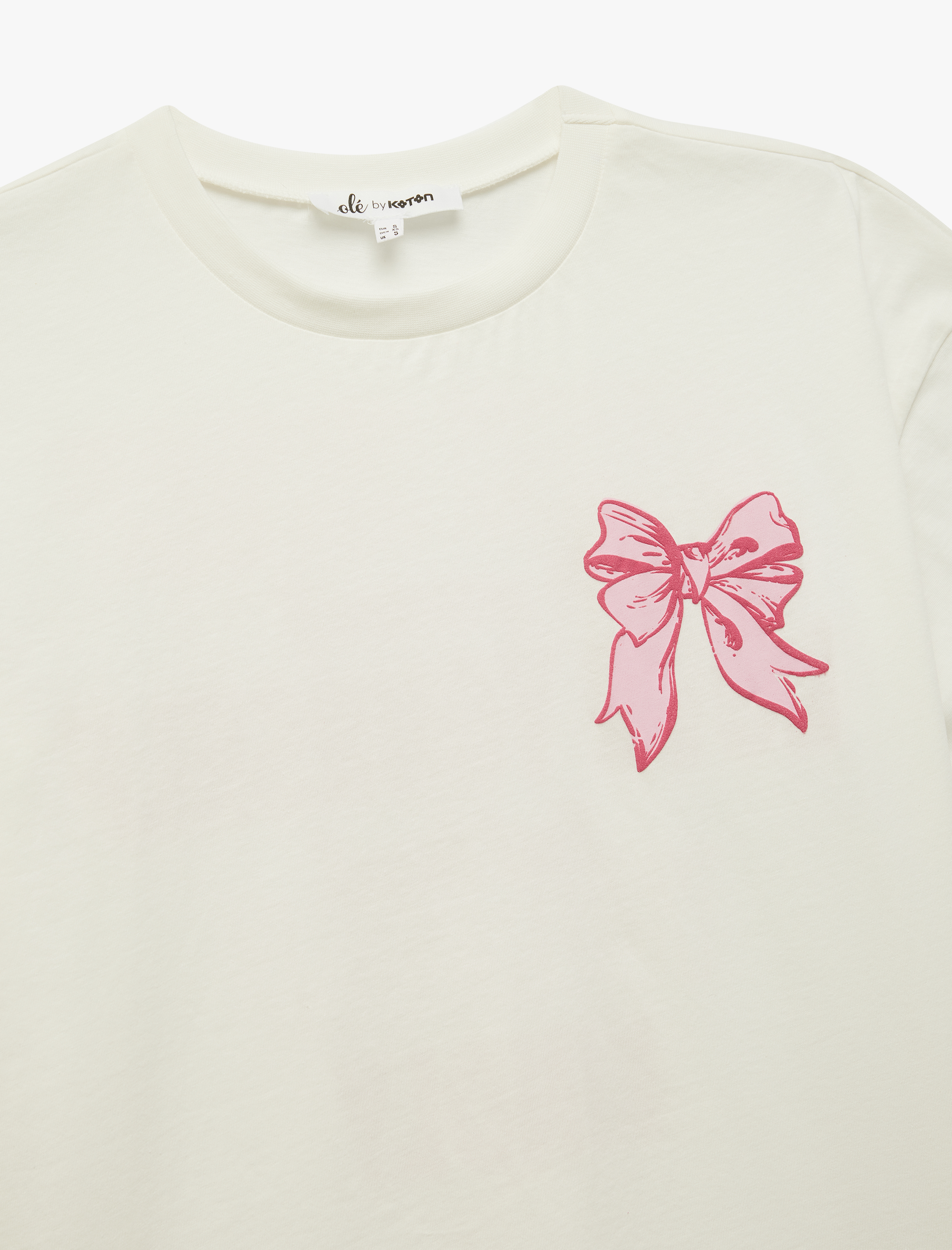   Fiyonklu Arkası Baskılı Bisiklet Yaka Kısa Kollu Oversize Tişört