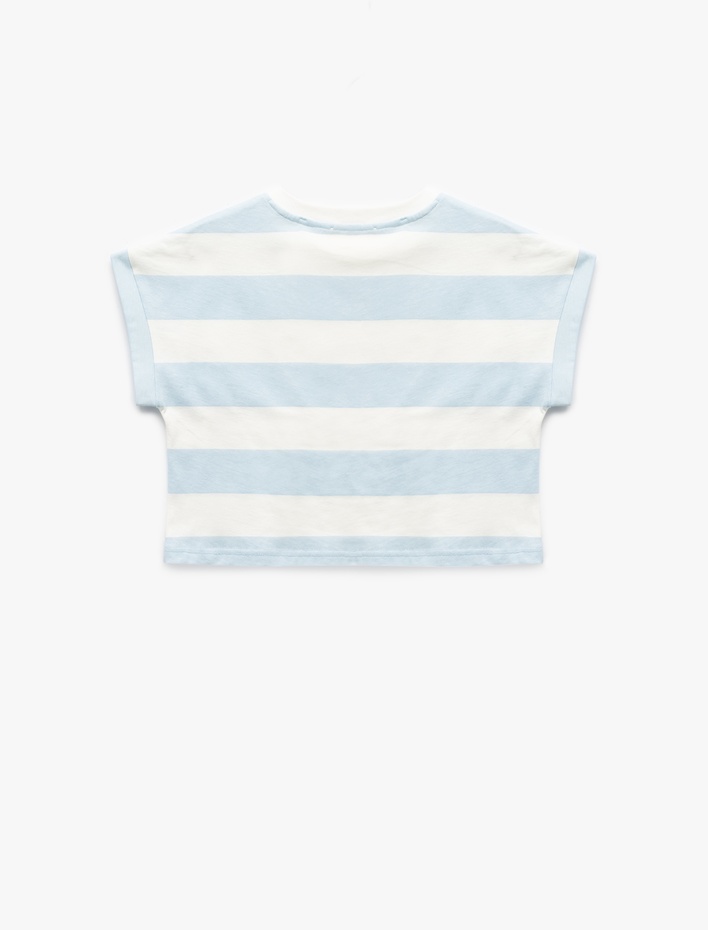 Kız Çocuk Pullu Payetli Bisiklet Yaka Kısa Kollu Pamuklu Crop Tişört