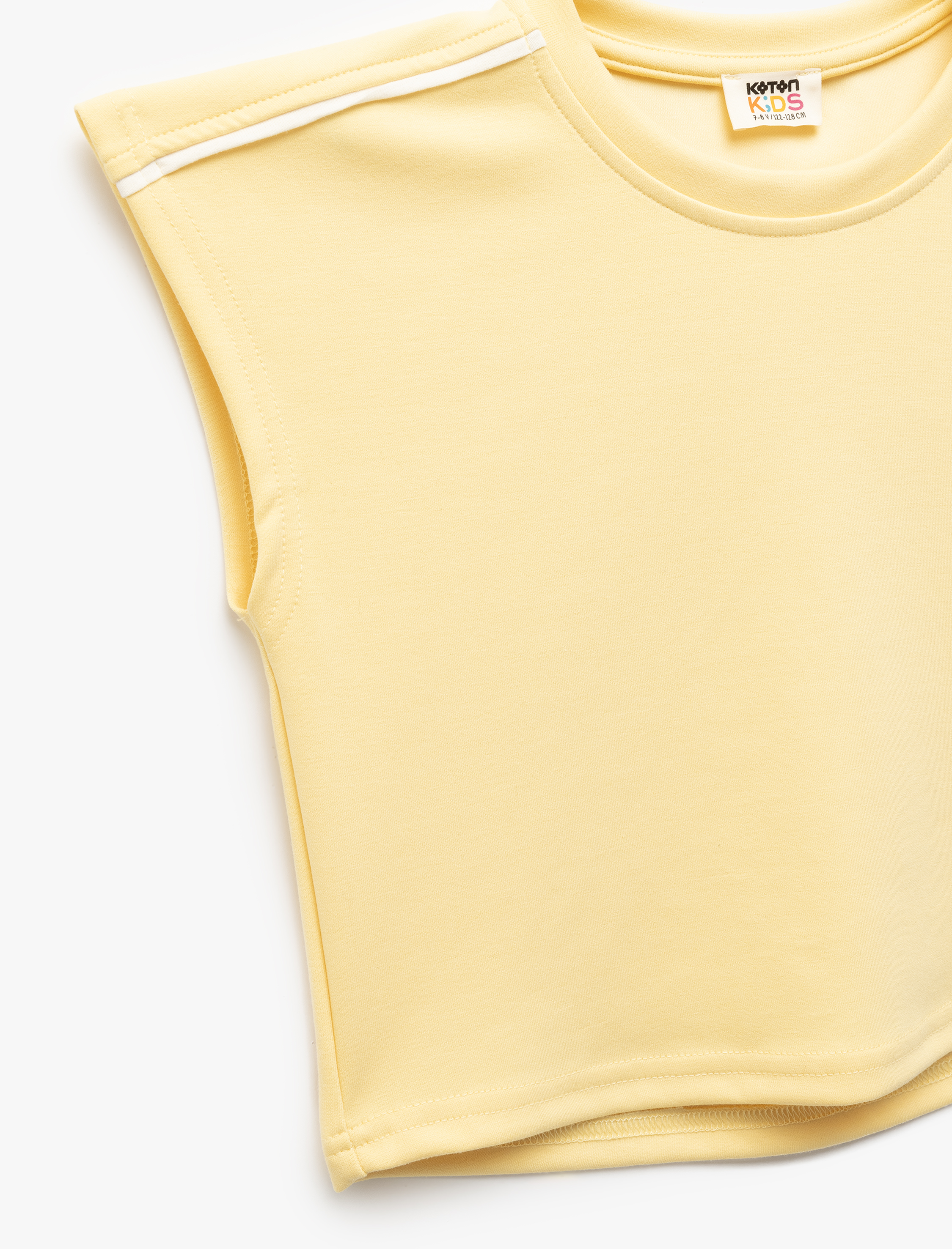  Kız Çocuk Viskon Karışımlı Biyeli Kolsuz Bisiklet Yaka Basic Crop Tişört