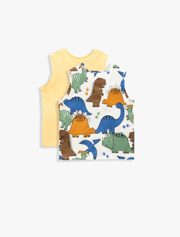 Erkek Bebek Pamuklu Bisiklet Yaka Kolsuz Baskılı 2'li Tişört Seti