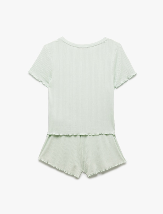Kaşkorse Modal Kumaş Kısa Kollu Şortlu Pijama Takımı_4