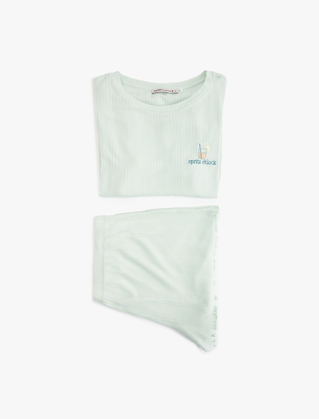Kaşkorse Modal Kumaş Kısa Kollu Şortlu Pijama Takımı_2