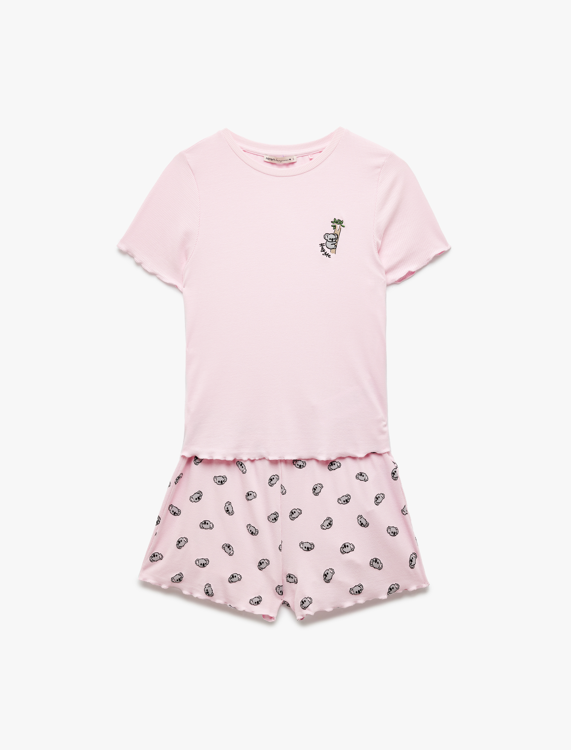   Viskon Bisiklet Yaka Koala Baskılı Şortlu Pijama Takımı