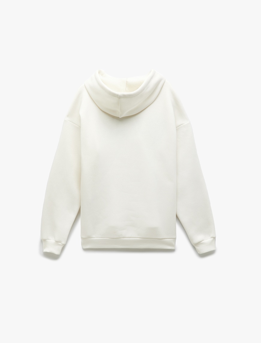   Üç İplik Şardonlu Kolej Nakış Detaylı Kapüşonlu Oversize Sweatshirt
