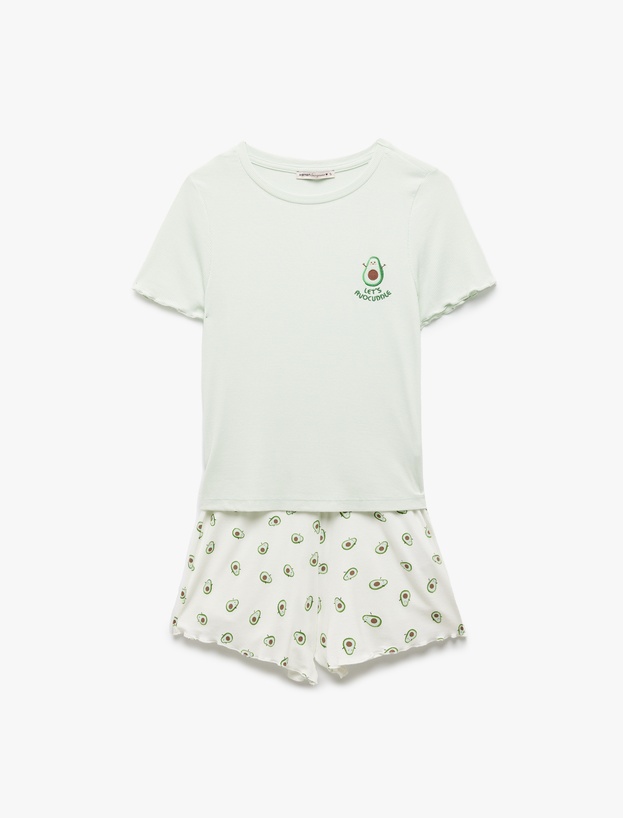 Viskon Avokado Baskılı Şortlu Pijama Takımı_3