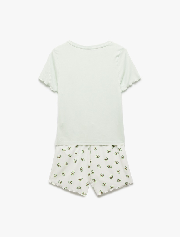 Viskon Avokado Baskılı Şortlu Pijama Takımı_4