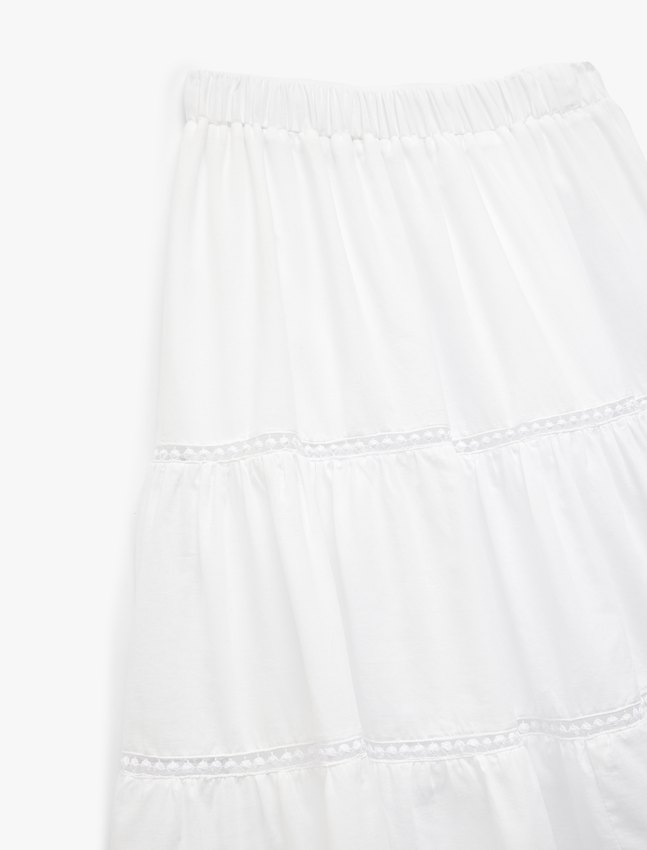   Katlı Rahat Kalıp Beli Lastikli A Kesim Midi Etek