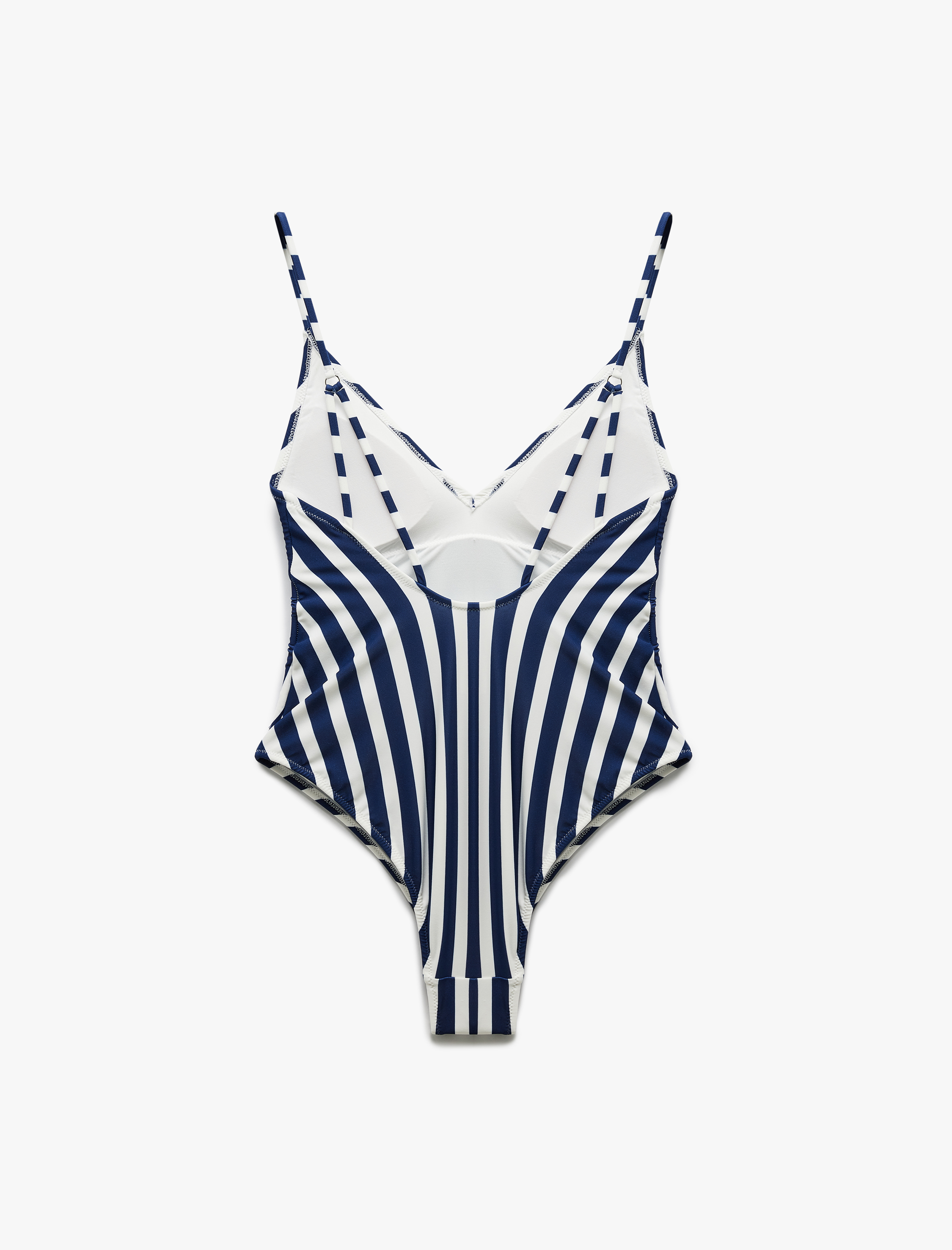   Çizgili Derin V Yaka İnce Askılı Mayo