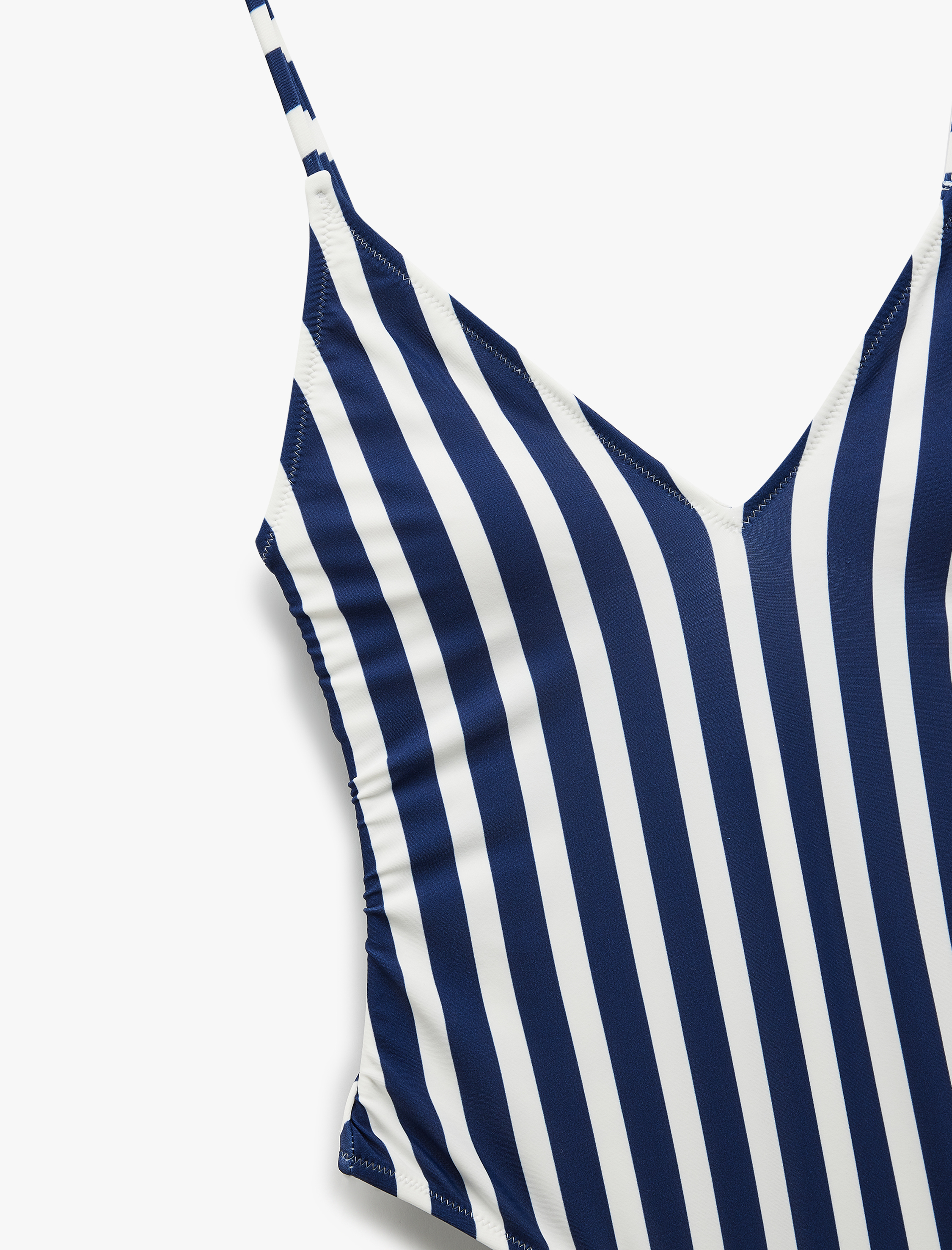   Çizgili Derin V Yaka İnce Askılı Mayo