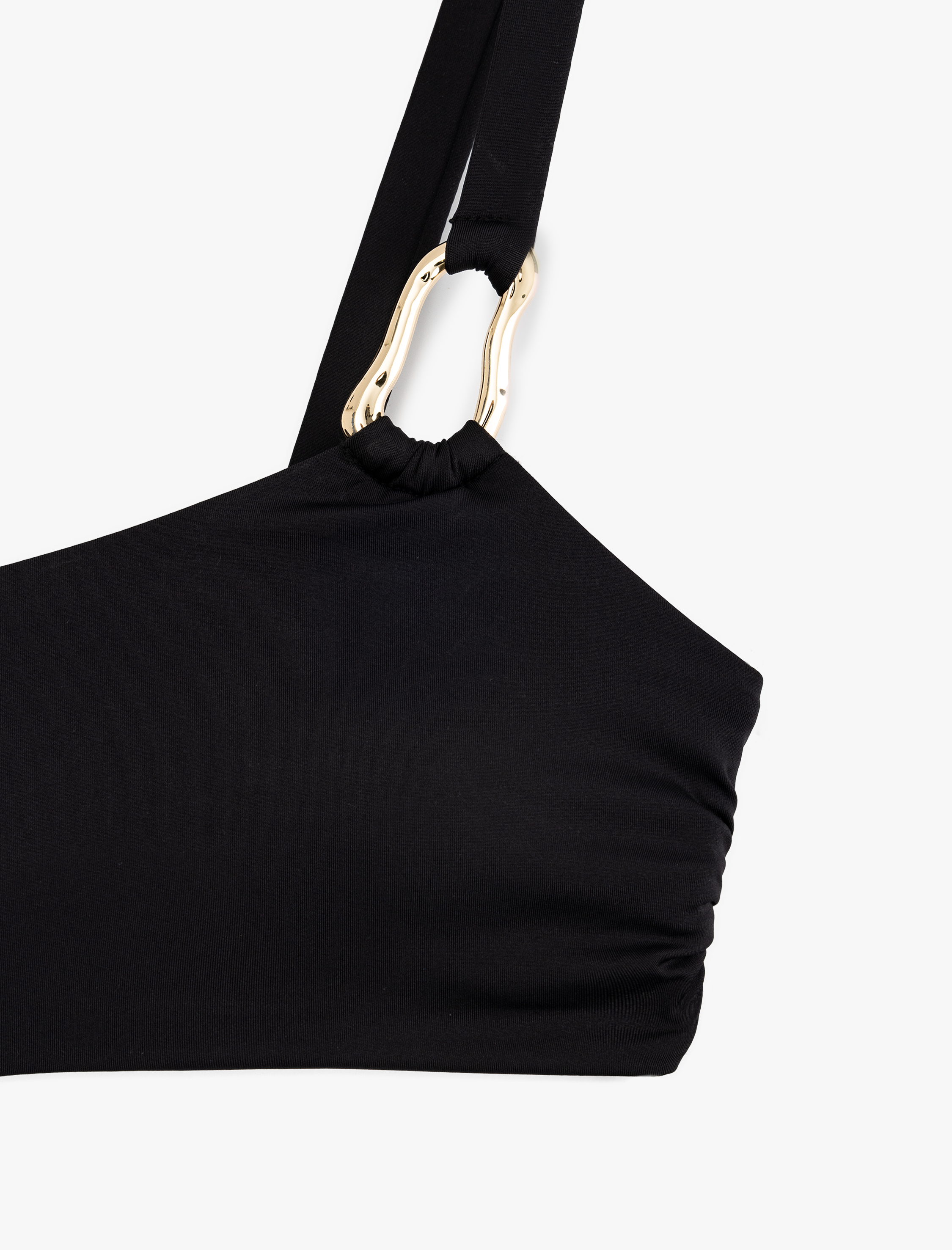   Hafif Destekli Metal Aksesuarlı Tek Omuz Bikini Üstü