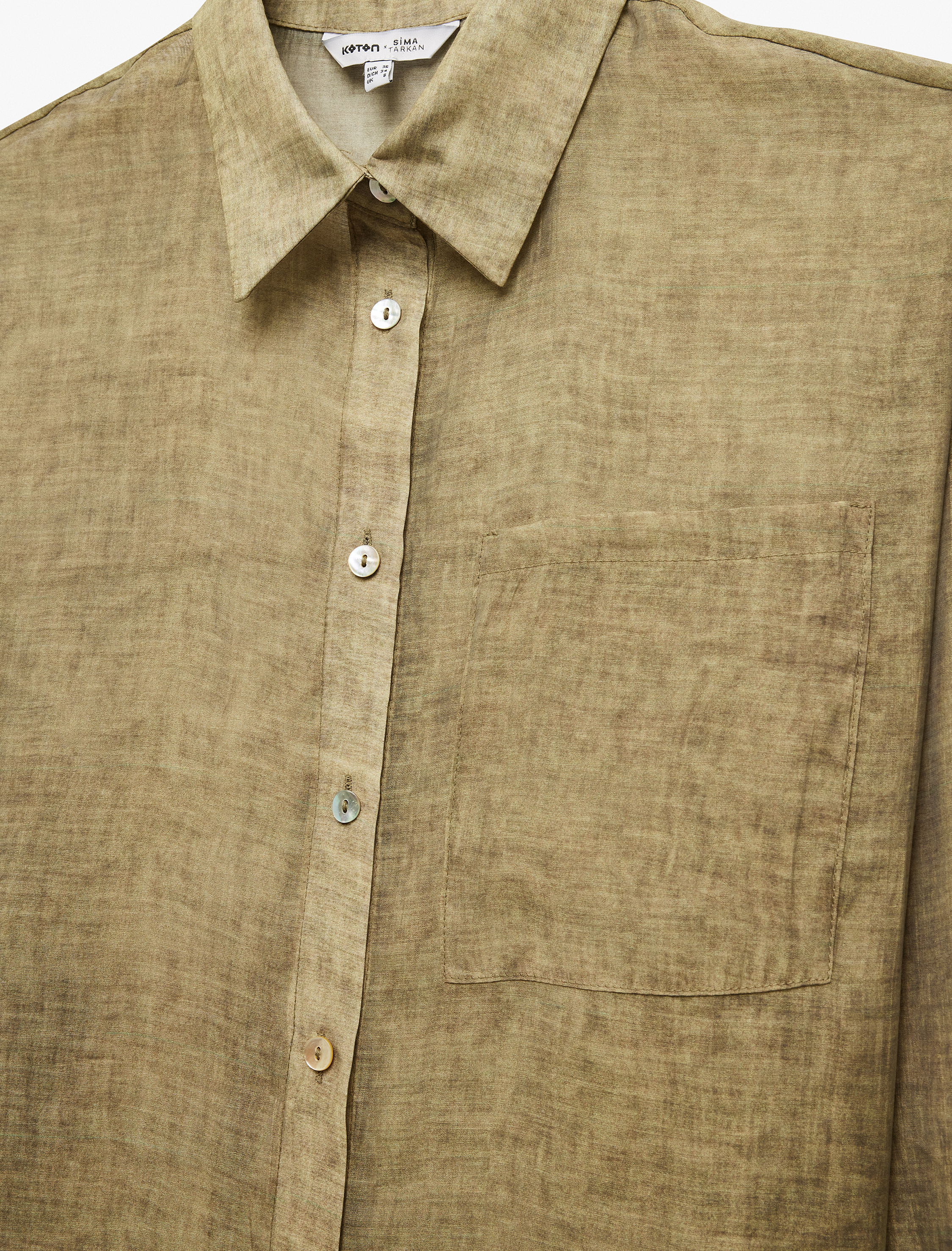 Koton X Sima Tarkan - Klasik Yaka Tek Cep Detaylı Uzun Kollu Transparan Gömlek