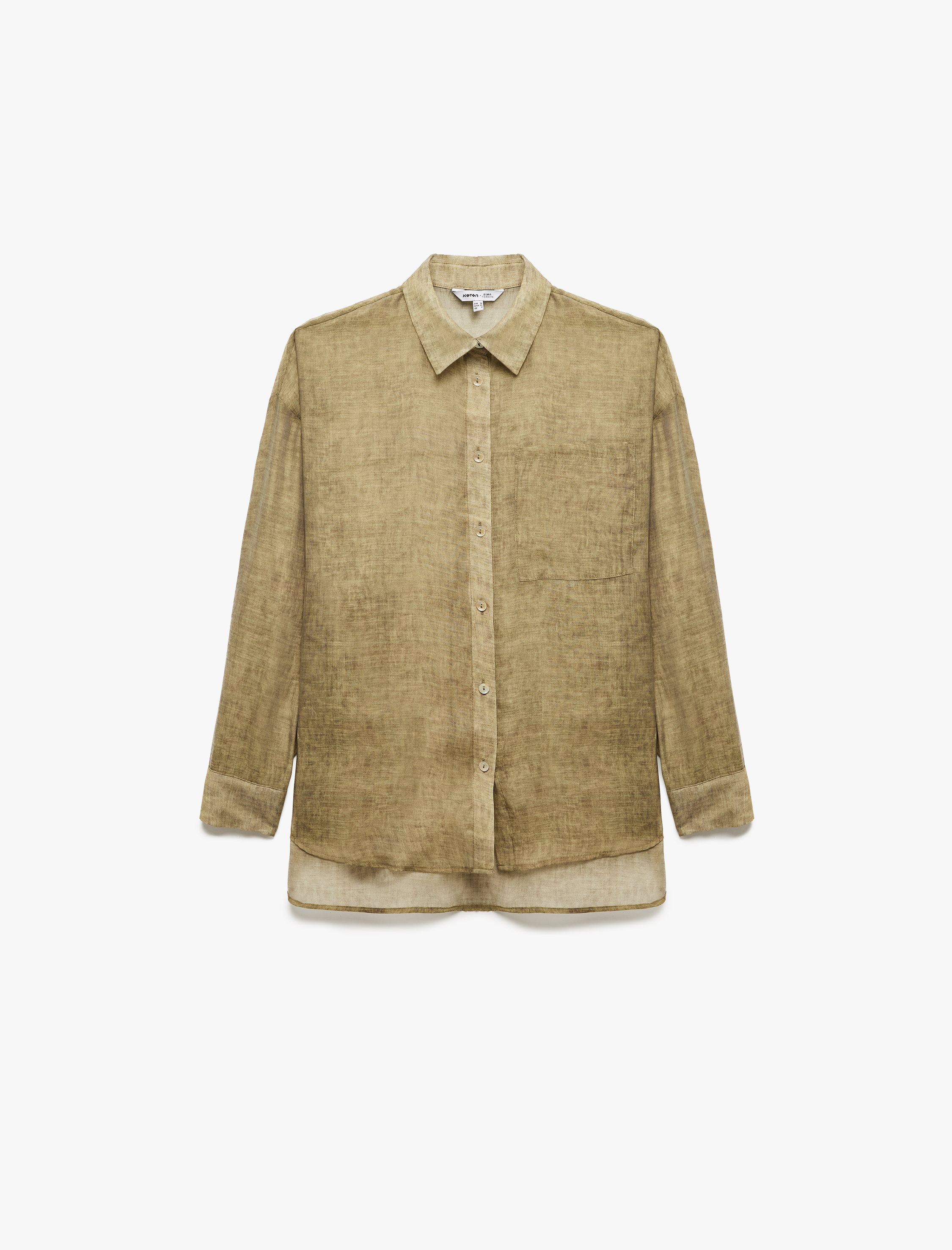 Koton X Sima Tarkan - Klasik Yaka Tek Cep Detaylı Uzun Kollu Transparan Gömlek