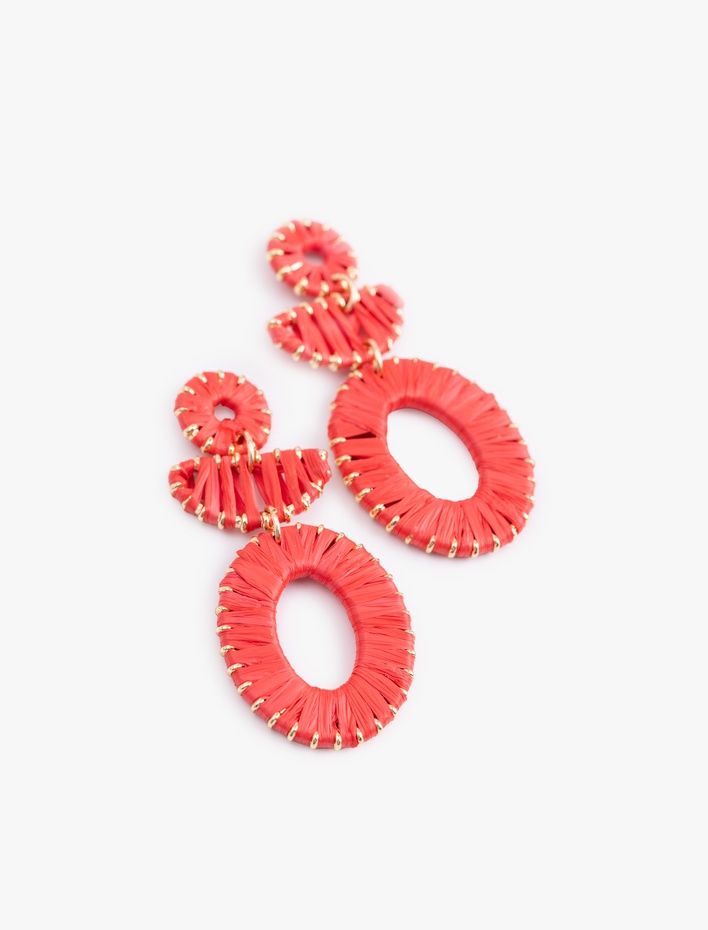 Kadın Büyük Boy Geometrik Hasır Küpe