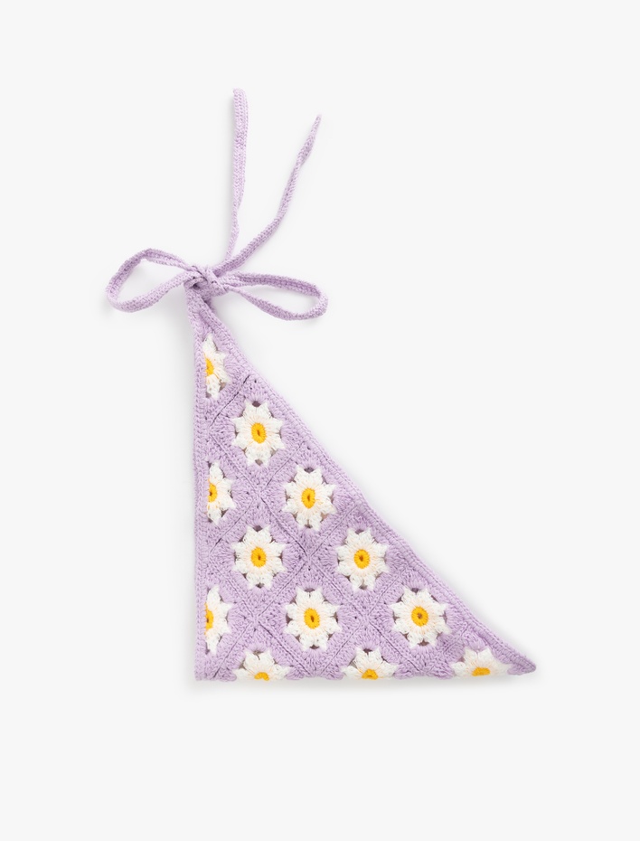 Kadın Kroşe Çiçekli Üçgen Bandana