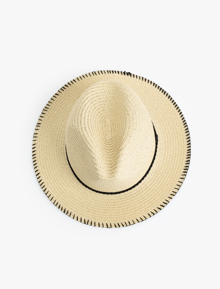 Kadın Dikiş Detaylı Hasır Şapka