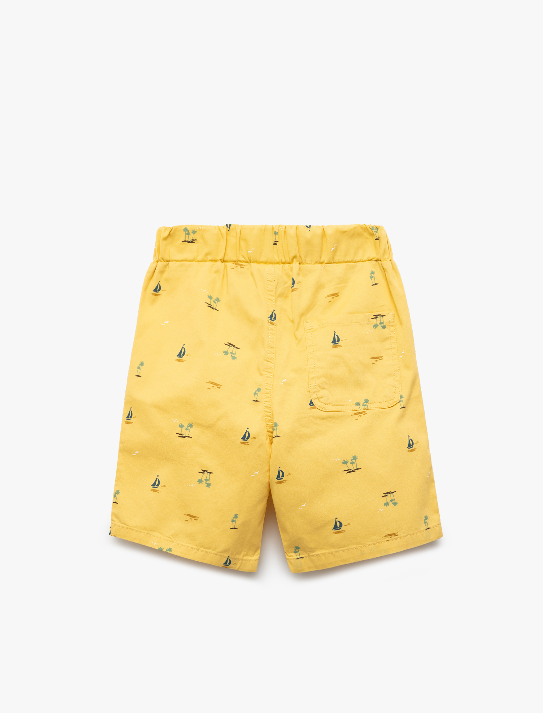  Erkek Çocuk Cepli Gabardin Beli Lastikli Denizci Temalı Baskılı Şort