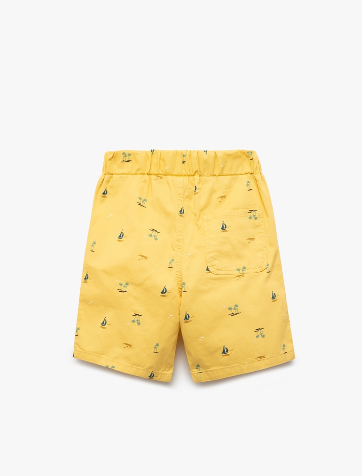 Erkek Çocuk Cepli Gabardin Beli Lastikli Denizci Temalı Baskılı Şort