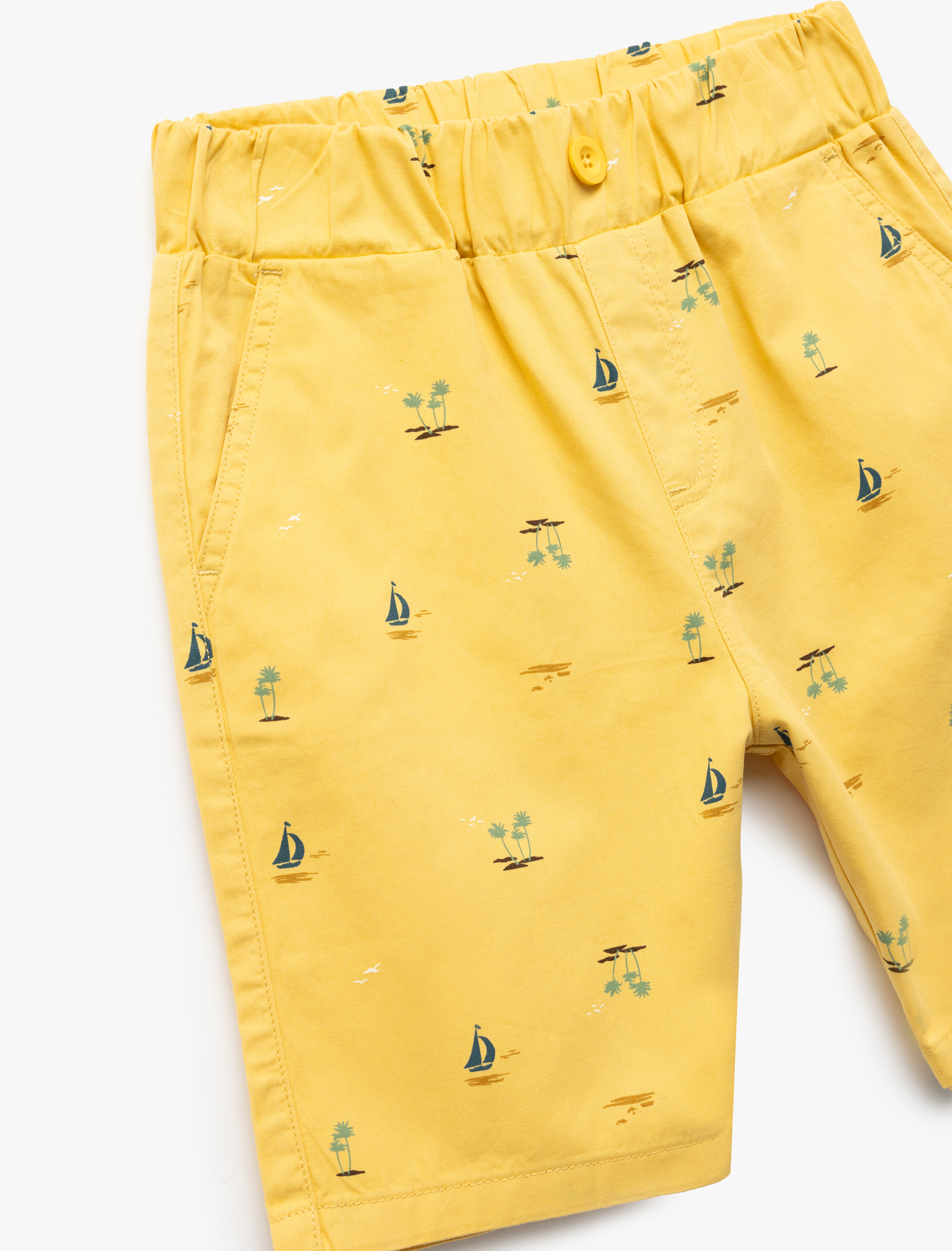  Erkek Çocuk Cepli Gabardin Beli Lastikli Denizci Temalı Baskılı Şort