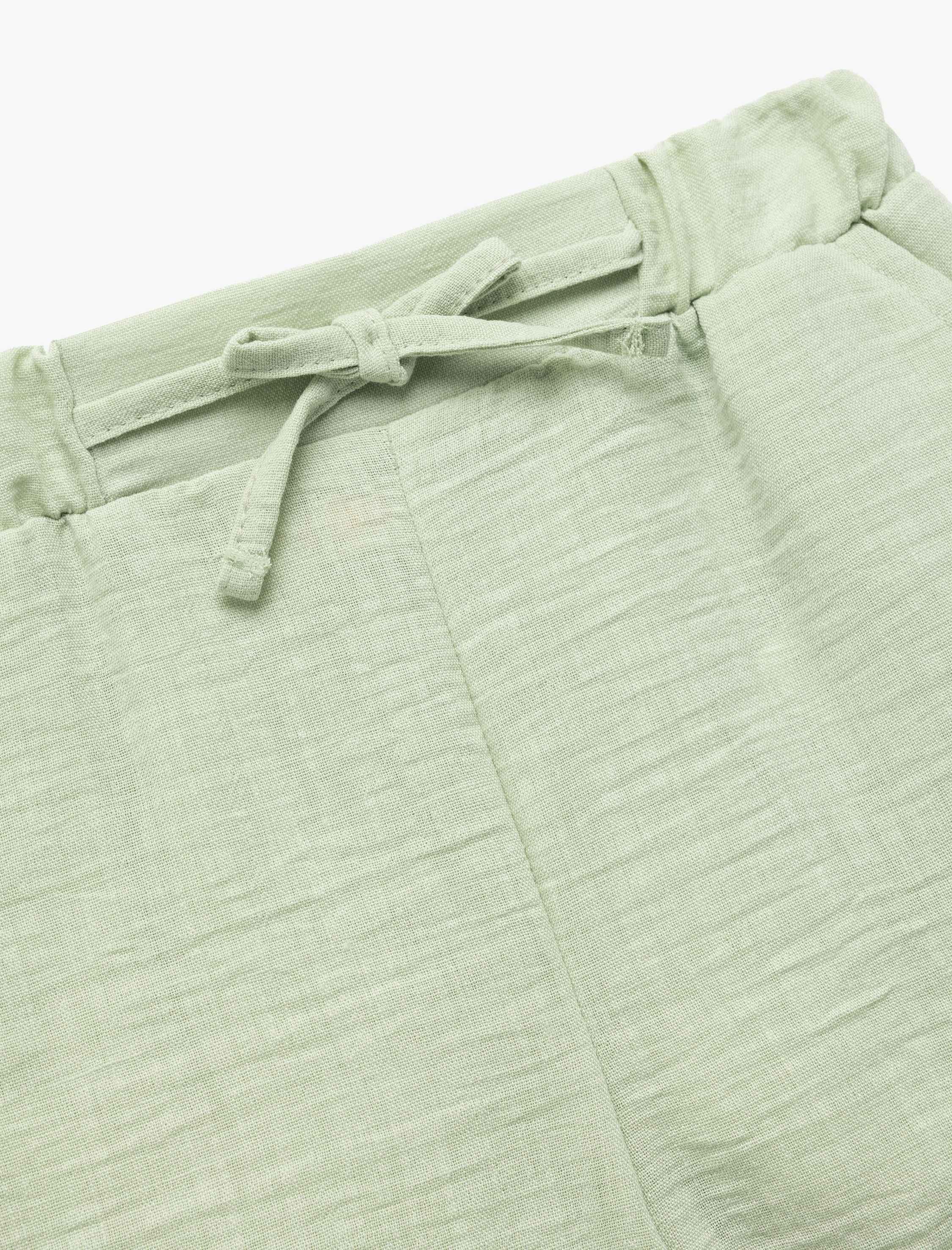  Kız Çocuk Katlamalı Paça Keten Görünümlü Bol Kalıp Fiyonklu Şort