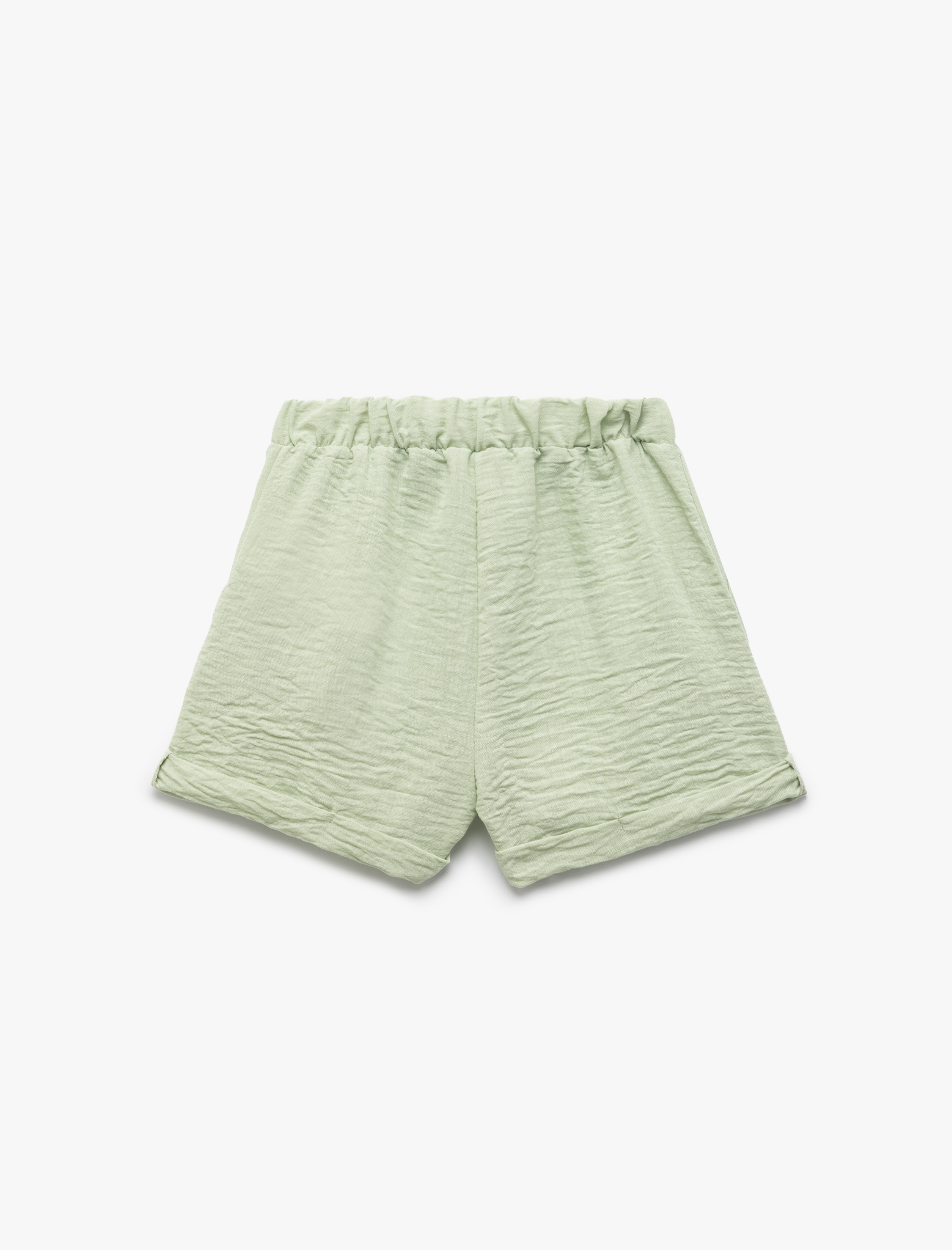  Kız Çocuk Katlamalı Paça Keten Görünümlü Bol Kalıp Fiyonklu Şort