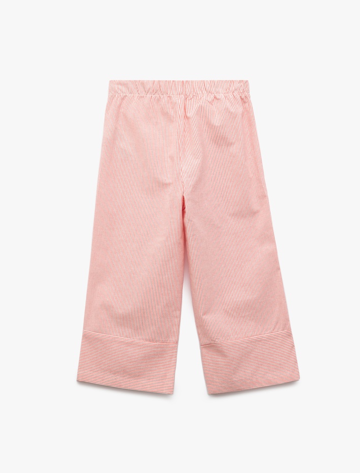 Kız Bebek Çizgili Pamuklu Beli Lastikli Bol Kalıp Geniş Paça Pantolon