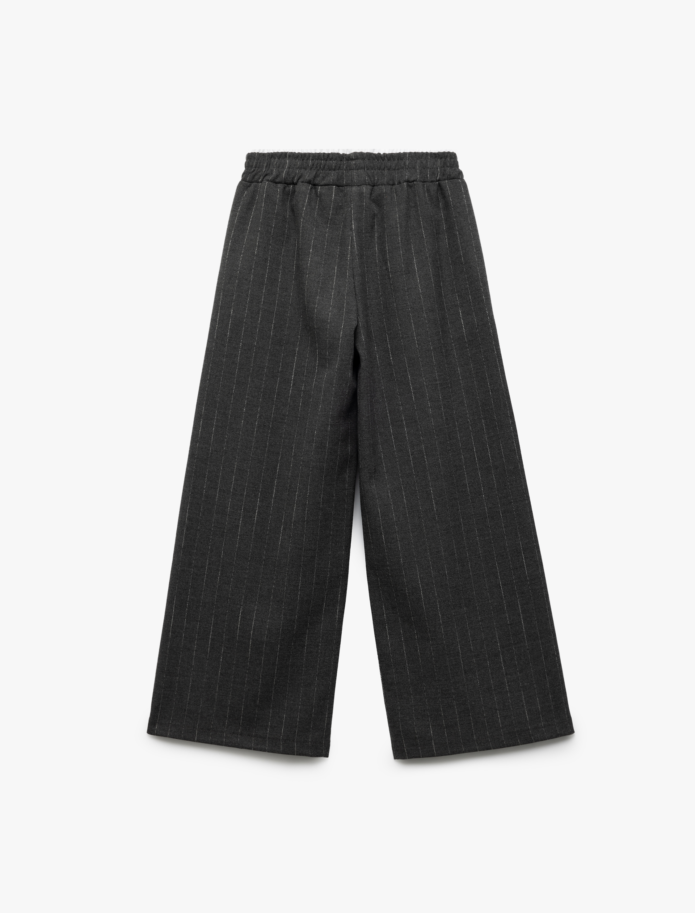  Kız Çocuk Viskon Karışımlı Beli Lastikli Kontrast Detaylı Geniş Paça Çizgili Pantolon