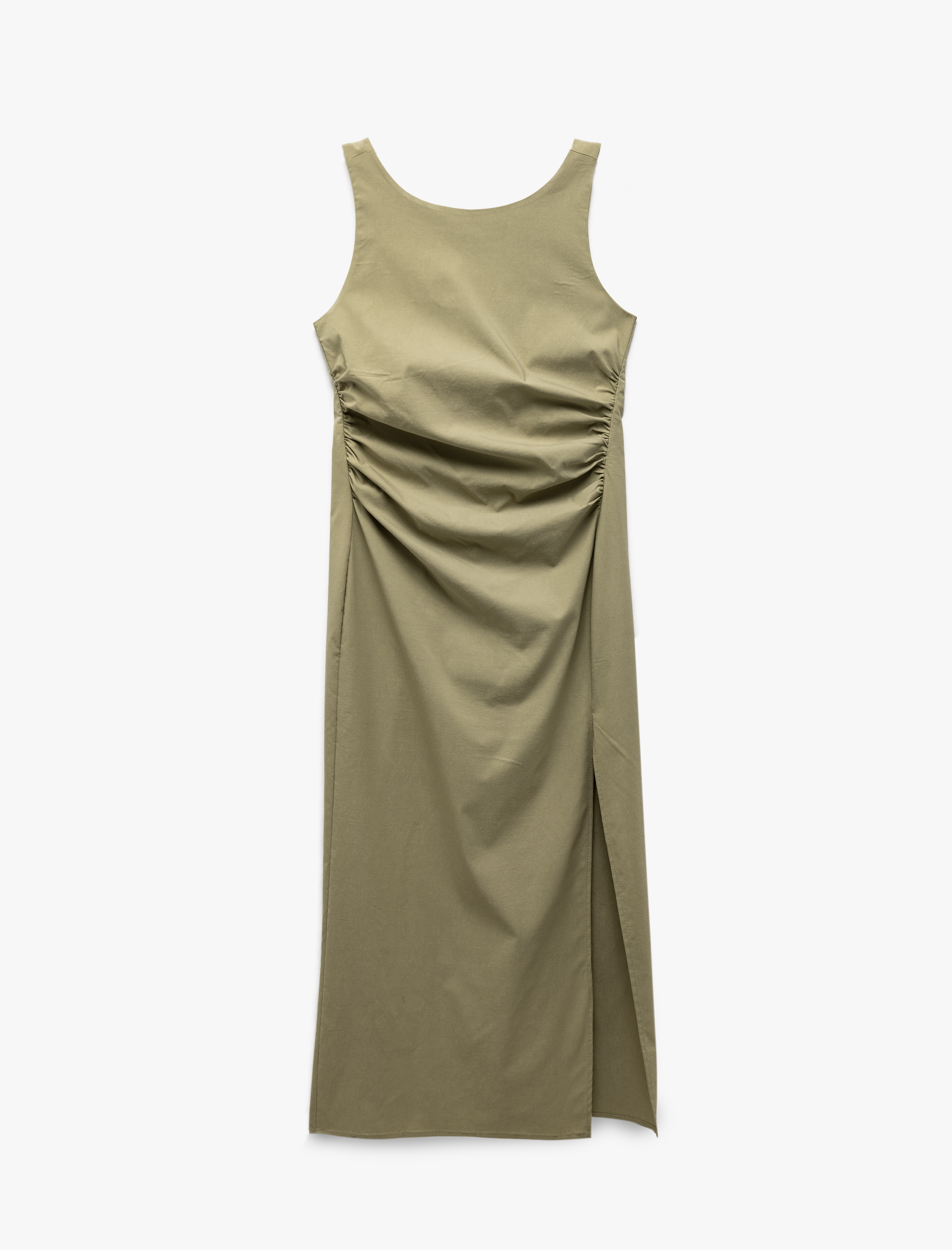   Koton X Sima Tarkan - Viskon Kumaş Drapeli Yuvarlak Yaka Kolsuz Midi Yırtmaçlı Elbise