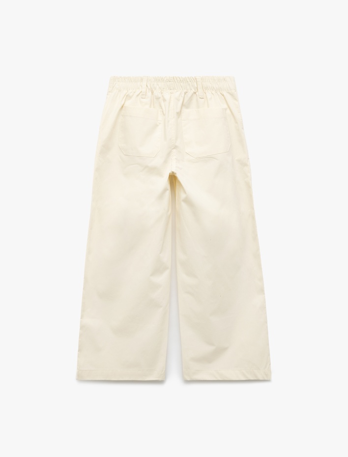 Kız Çocuk Pamuklu Pileli Cep Detaylı Geniş Paça Pantolon