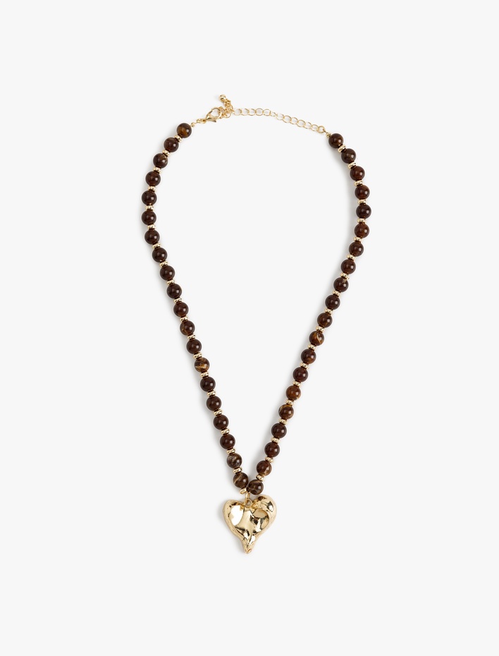 Kadın Taşlı Boncuk Detaylı Kalpli Kolye - Koton X Sima Tarkan